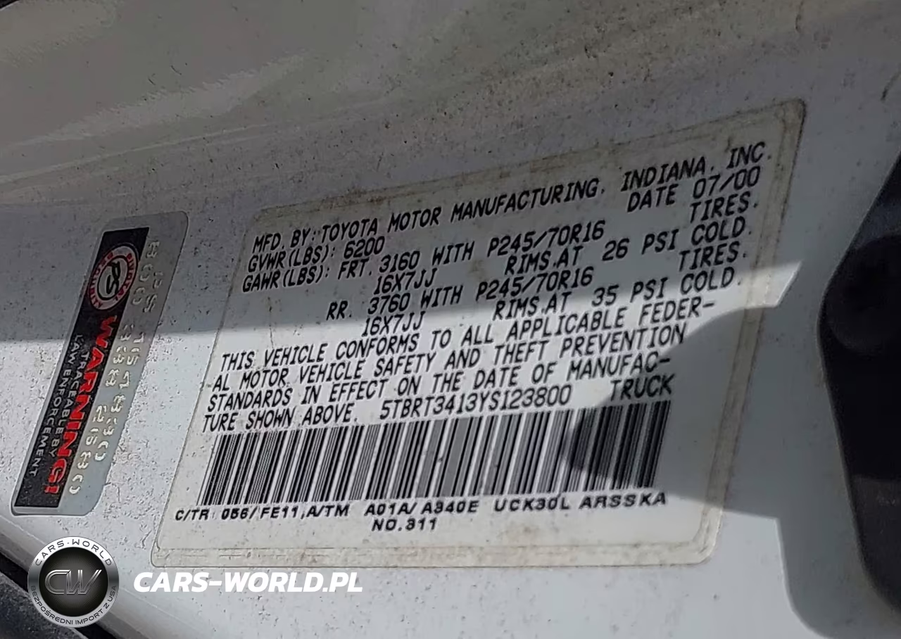 2000 Toyota Tundra Sr5 V8 VIN:5TBRT3413YS123800 - 9