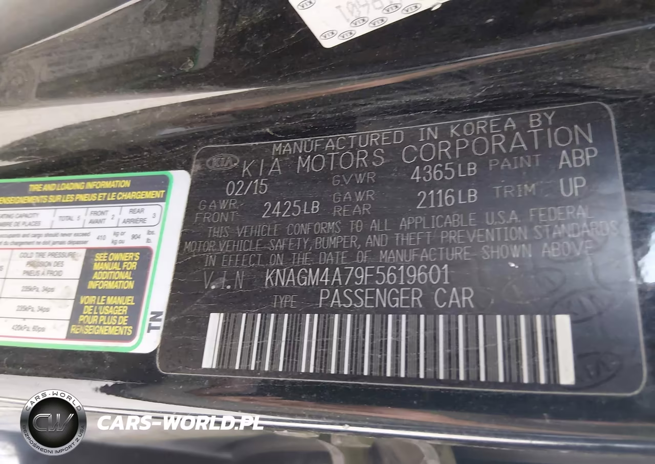 2015 Kia Optima Lx VIN:KNAGM4A79F5619601 - 9
