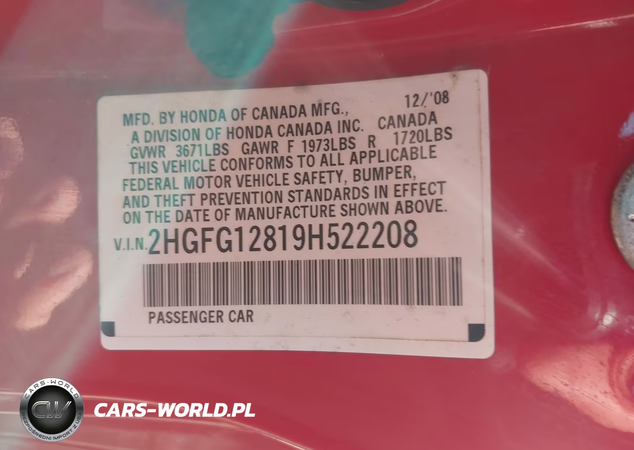 2009 Honda Civic Ex VIN:2HGFG12819H522208 - 9