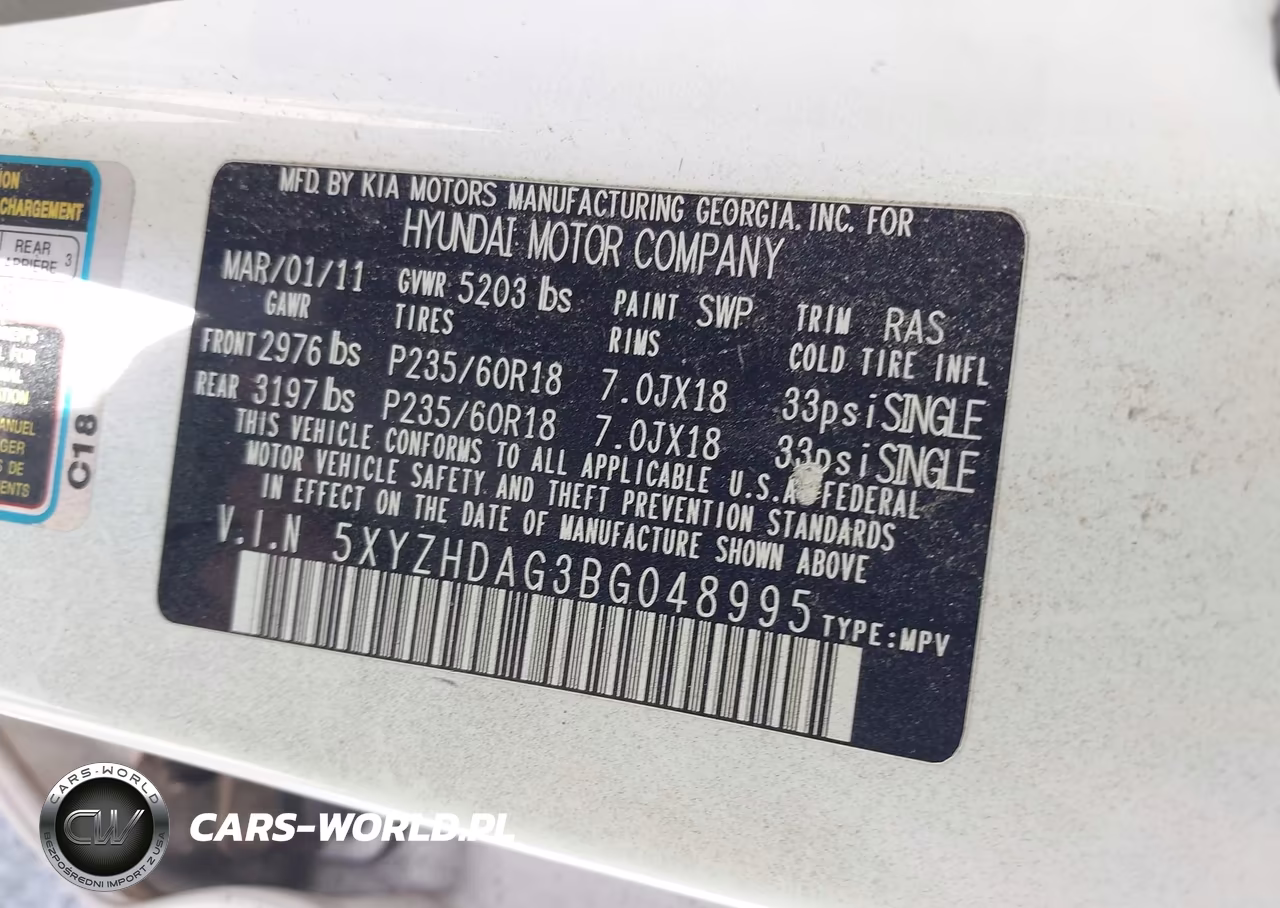 2011 Hyundai Santa Fe Se VIN:5XYZHDAG3BG048995 - 9