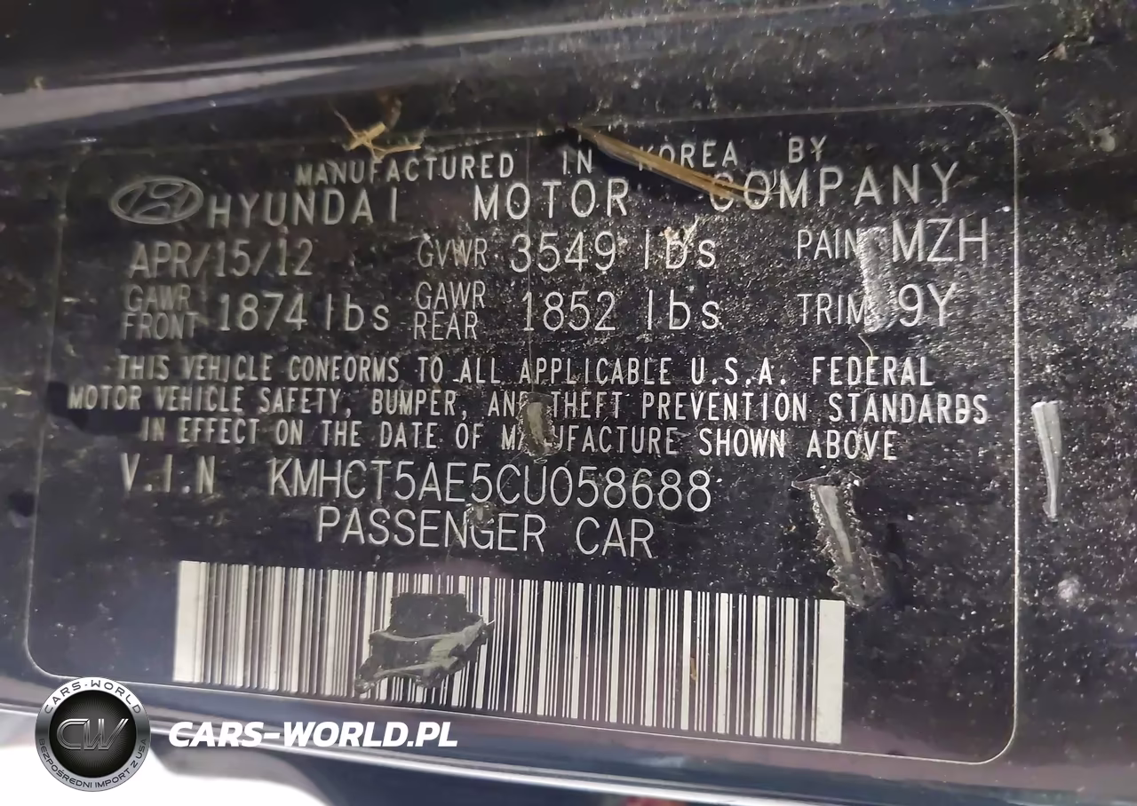 2012 Hyundai Accent Gs VIN:KMHCT5AE5CU058688 - 9