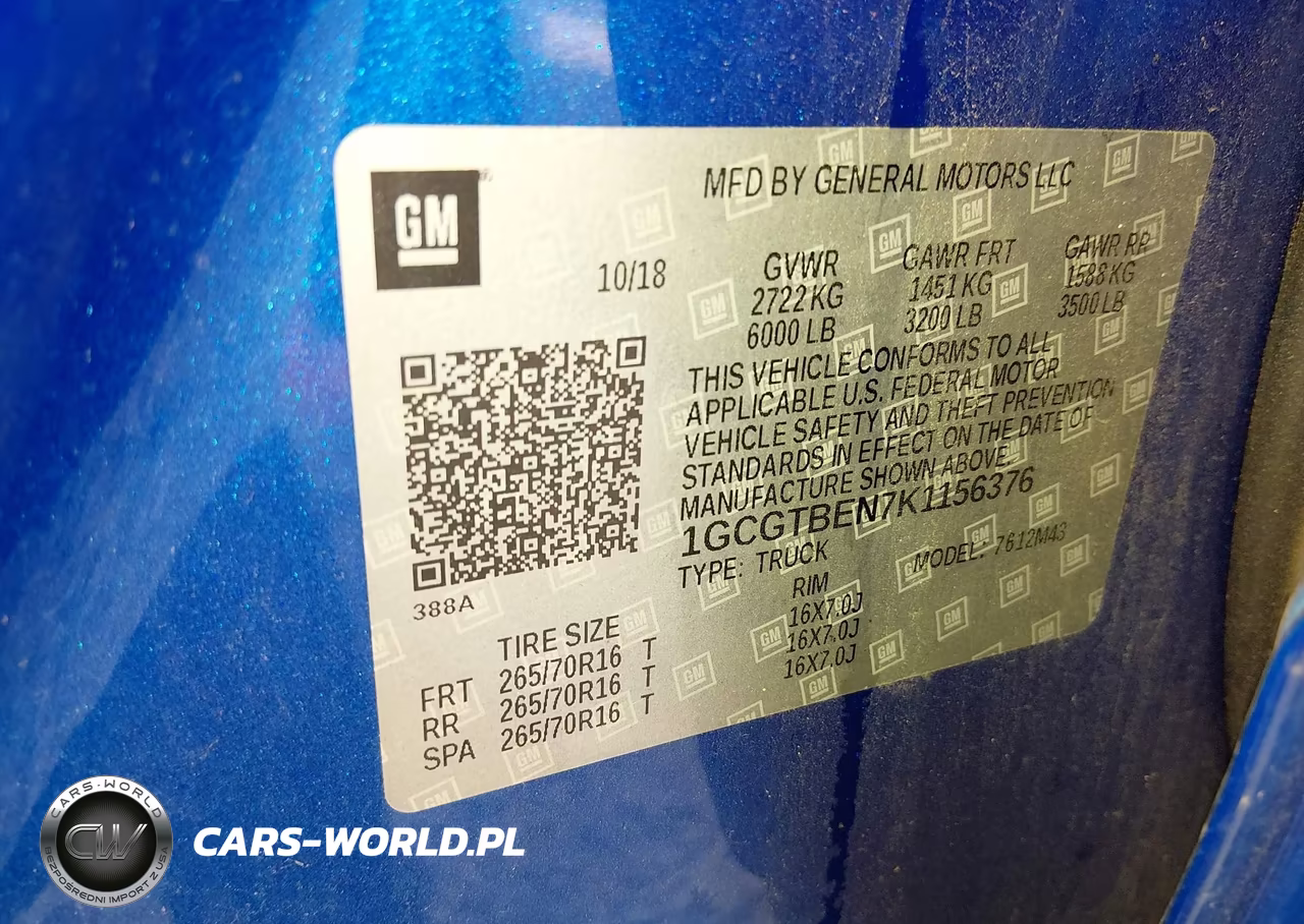 2019 Chevrolet Colorado Wt VIN:1GCGTBEN7K1156376 - 9