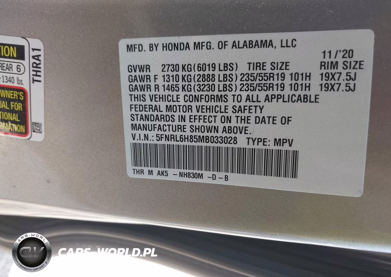 2021 Honda Odyssey Touring VIN:5FNRL6H85MB033028 - 9