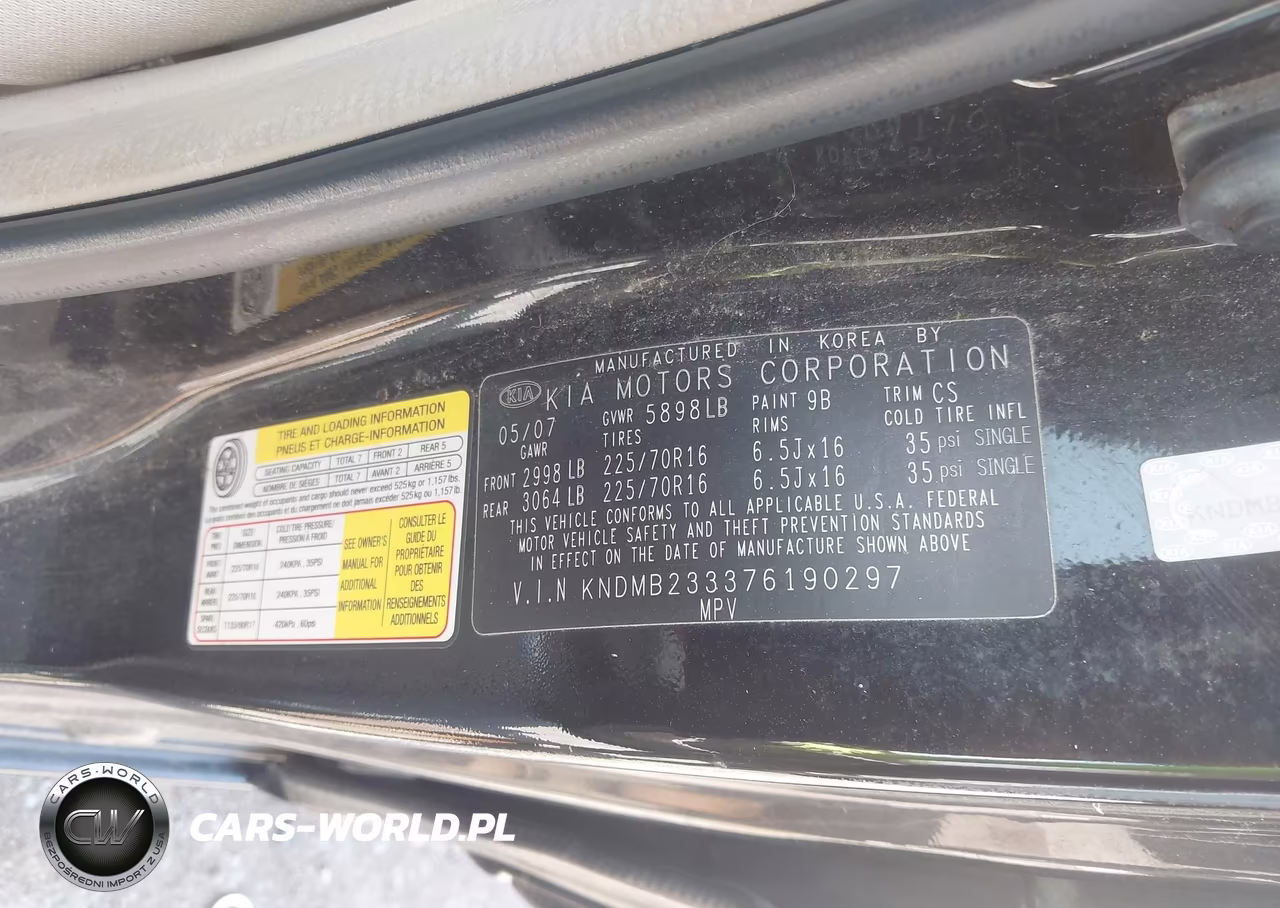 2007 Kia Sedona Lx VIN:KNDMB233376190297 - 9
