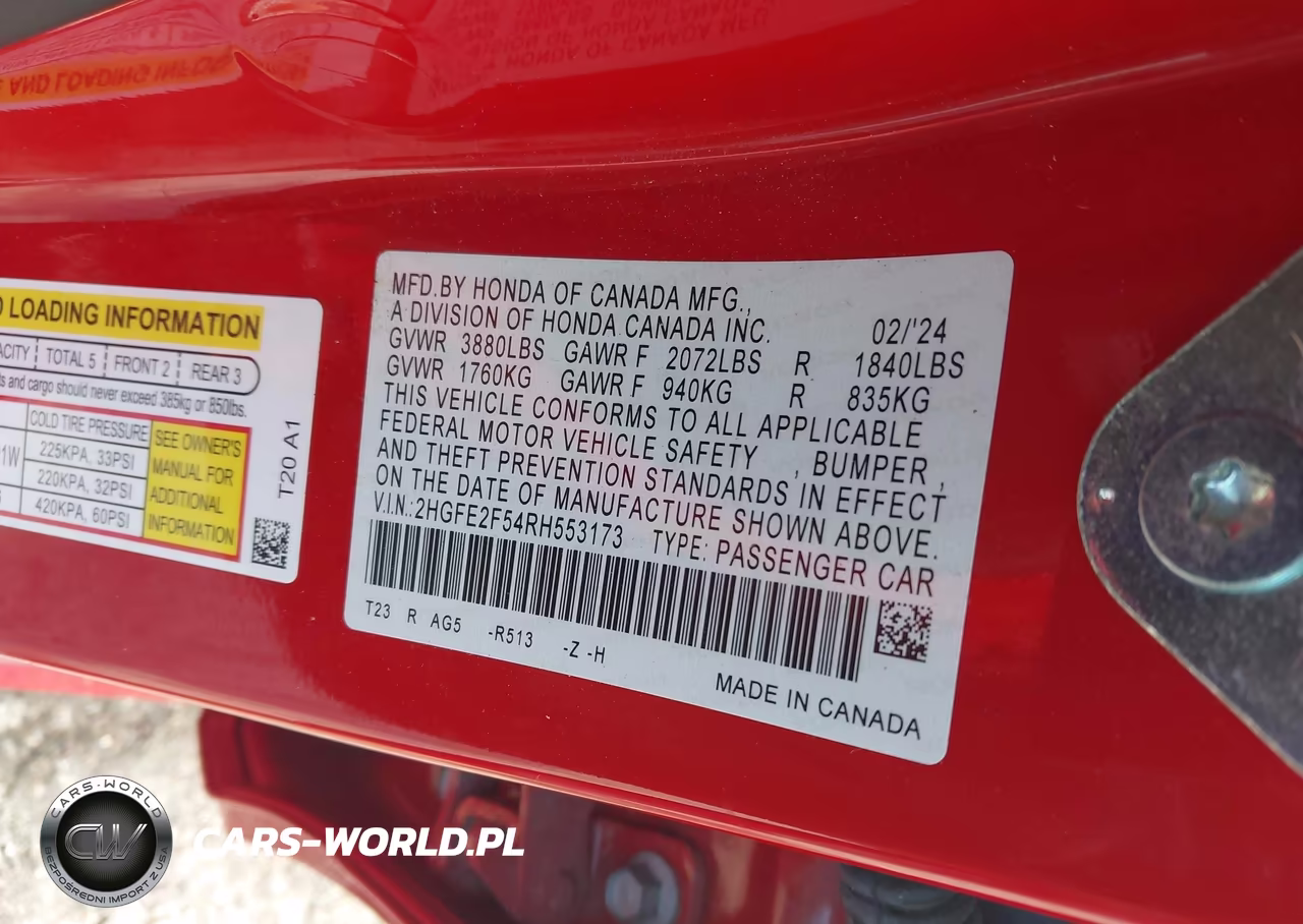 2024 Honda Civic Sport VIN:2HGFE2F54RH553173 - 9