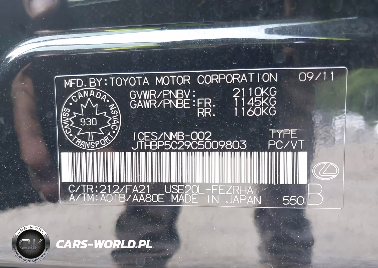 2012 Lexus Is F VIN:JTHBP5C29C5009803 - 9