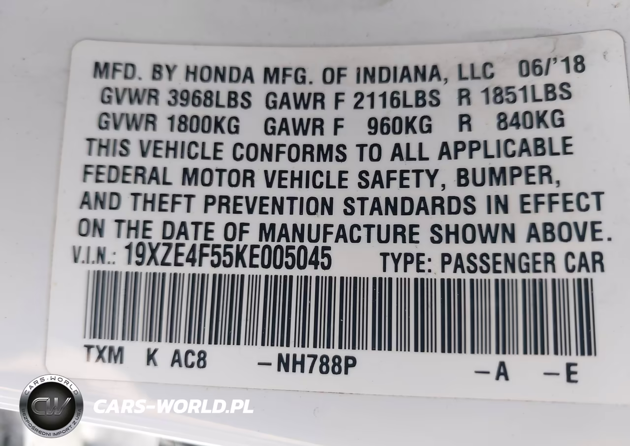 2019 Honda Insight Ex VIN:19XZE4F55KE005045 - 9
