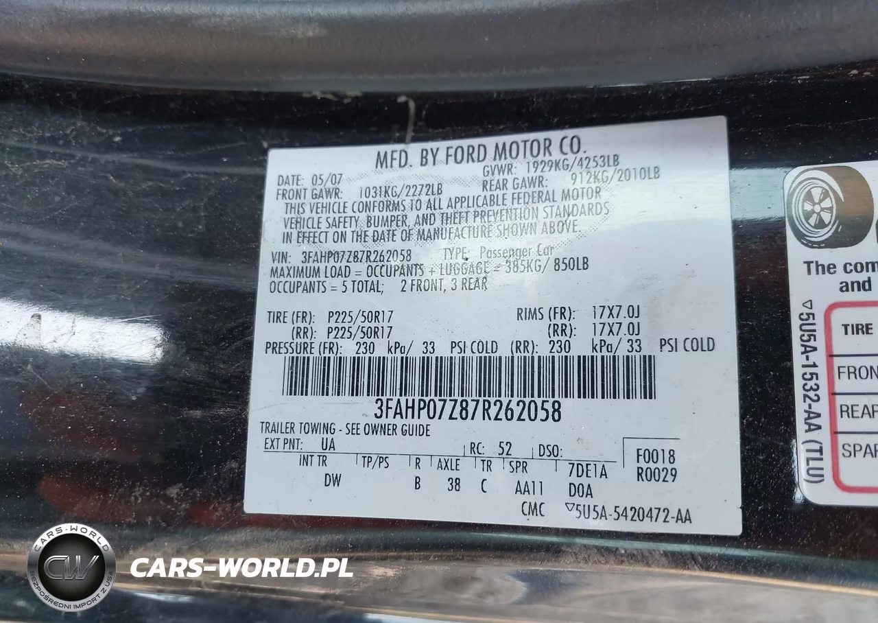 2007 Ford Fusion Se VIN:3FAHP07Z87R262058 - 9