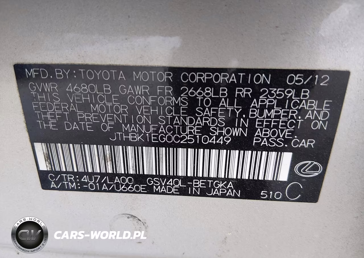 2012 Lexus Es 350 VIN:JTHBK1EG0C2510449 - 9
