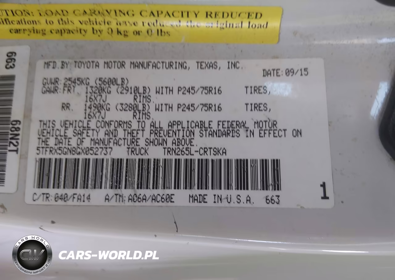 2016 Toyota Tacoma Sr VIN:5TFRX5GN8GX052737 - 9