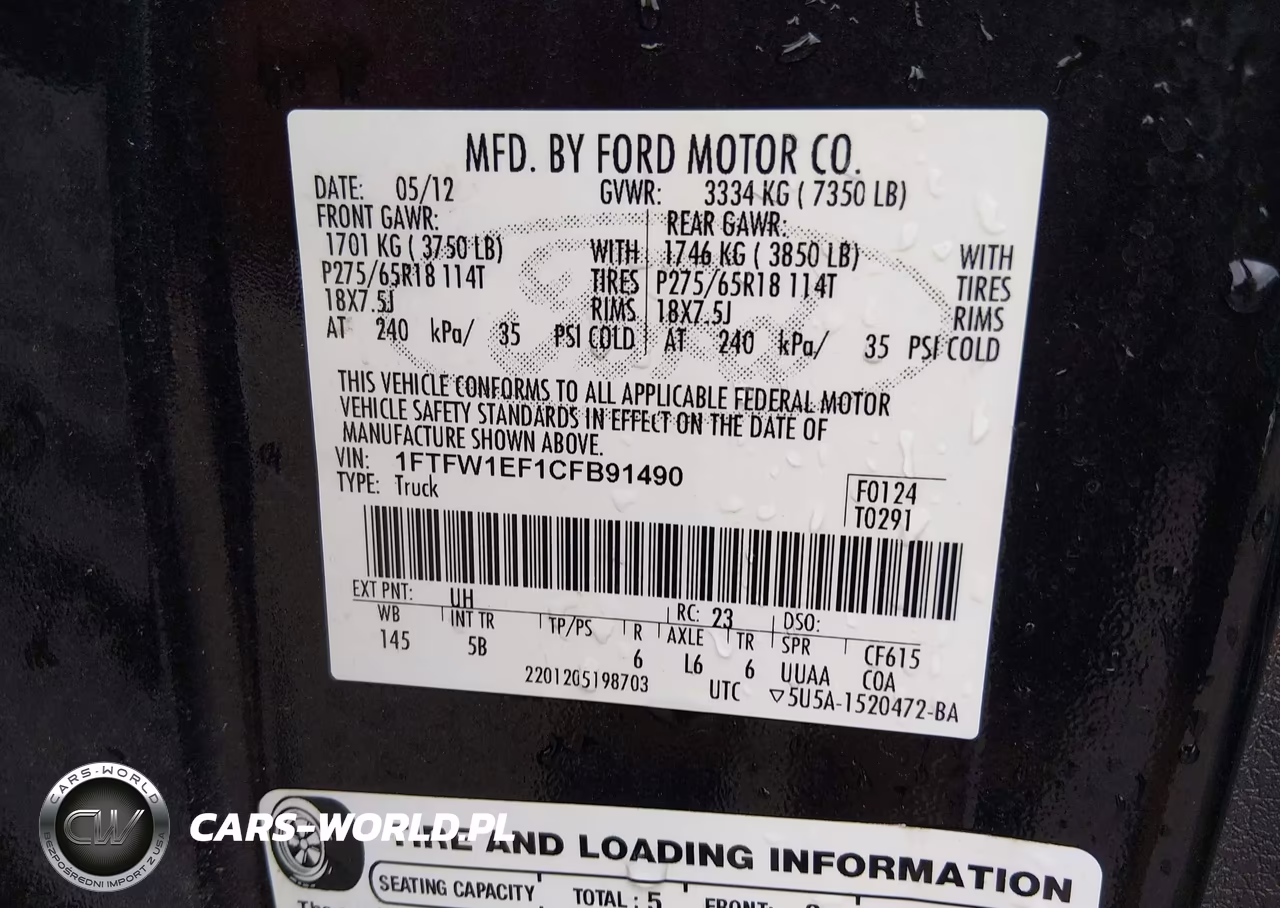 2012 Ford F-150 Fx4 VIN:1FTFW1EF1CFB91490 - 9