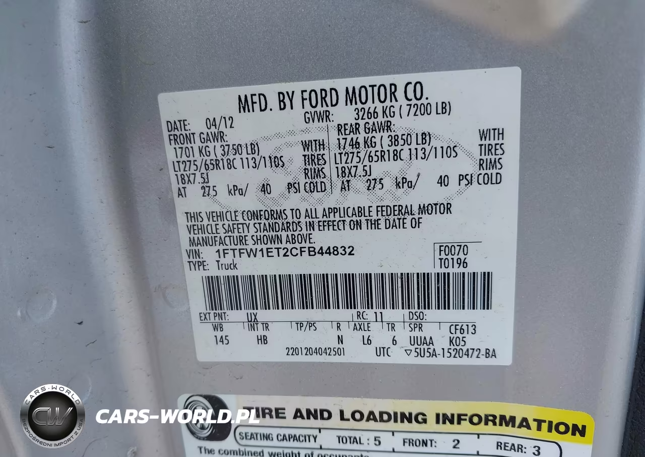 2012 Ford F-150 Lariat VIN:1FTFW1ET2CFB44832 - 9