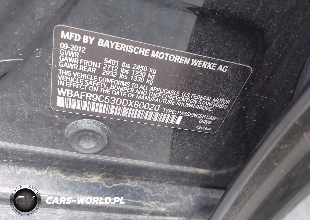 2013 BMW 550I VIN:WBAFR9C53DDX80020 - 9