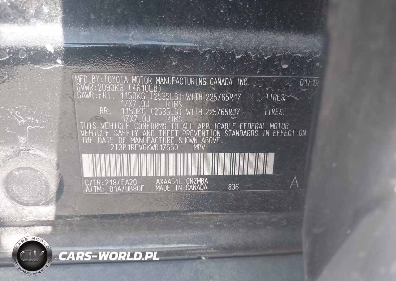2019 Toyota Rav4 Xle VIN:2T3P1RFV6KW017550 - 9