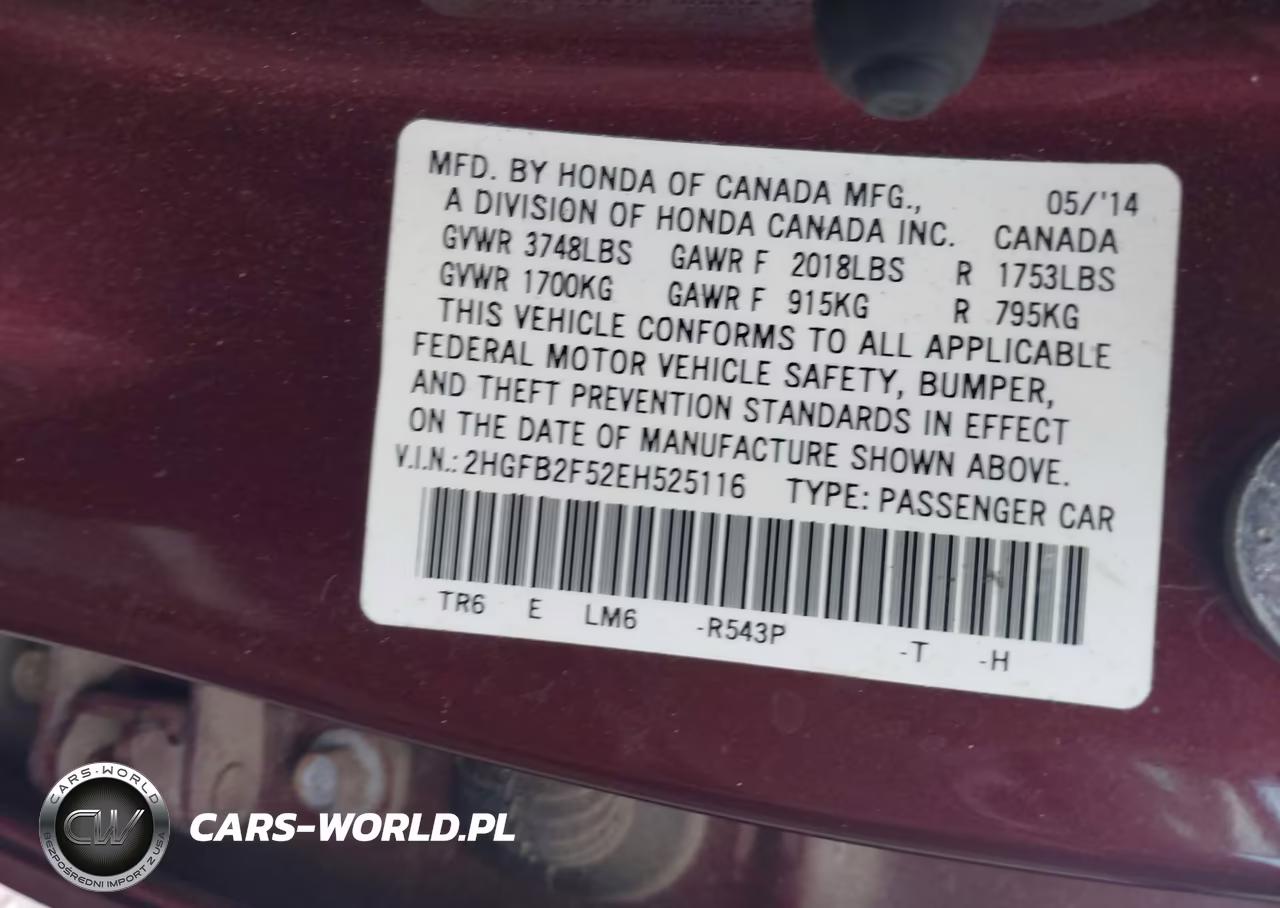 2014 Honda Civic Lx VIN:2HGFB2F52EH525116 - 9