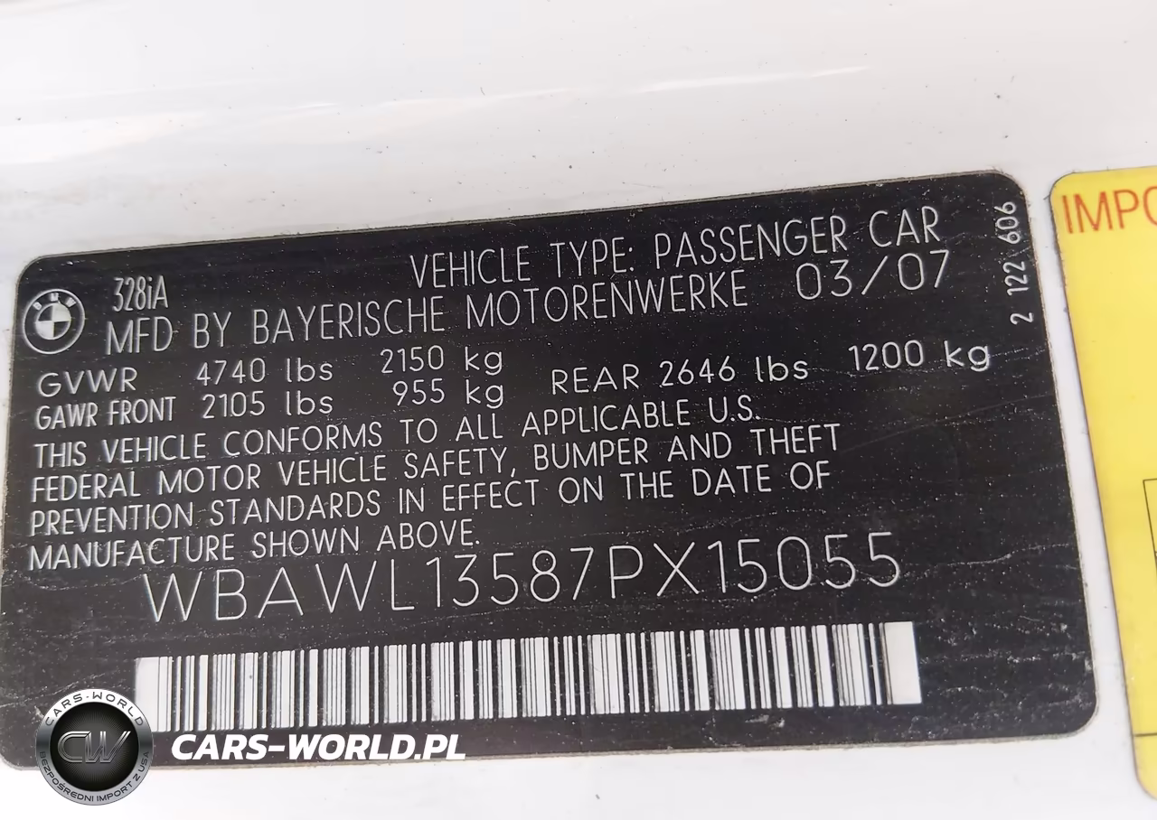 2007 BMW 328I VIN:WBAWL13587PX15055 - 9