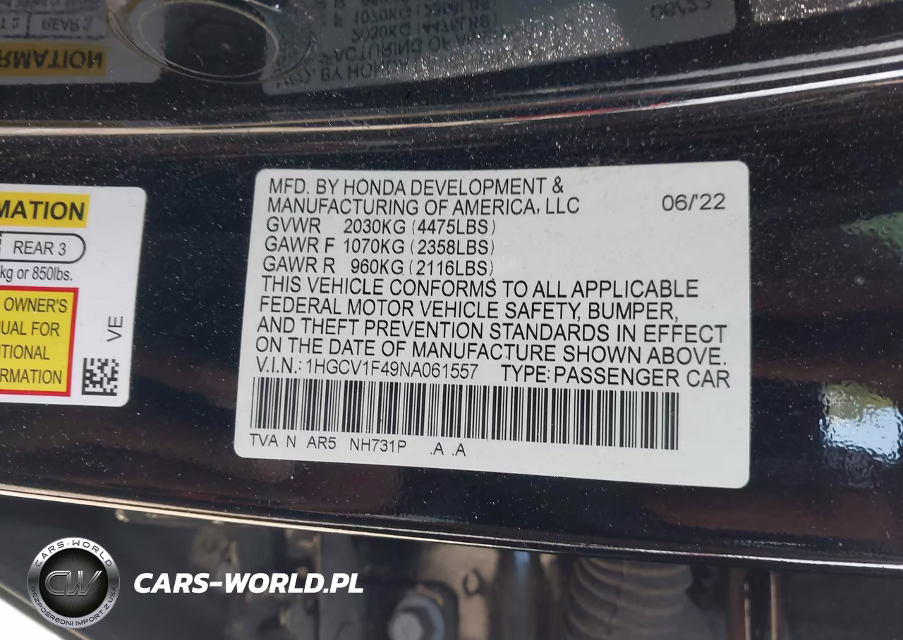 2022 Honda Accord Sport Special Edition VIN:1HGCV1F49NA061557 - 9
