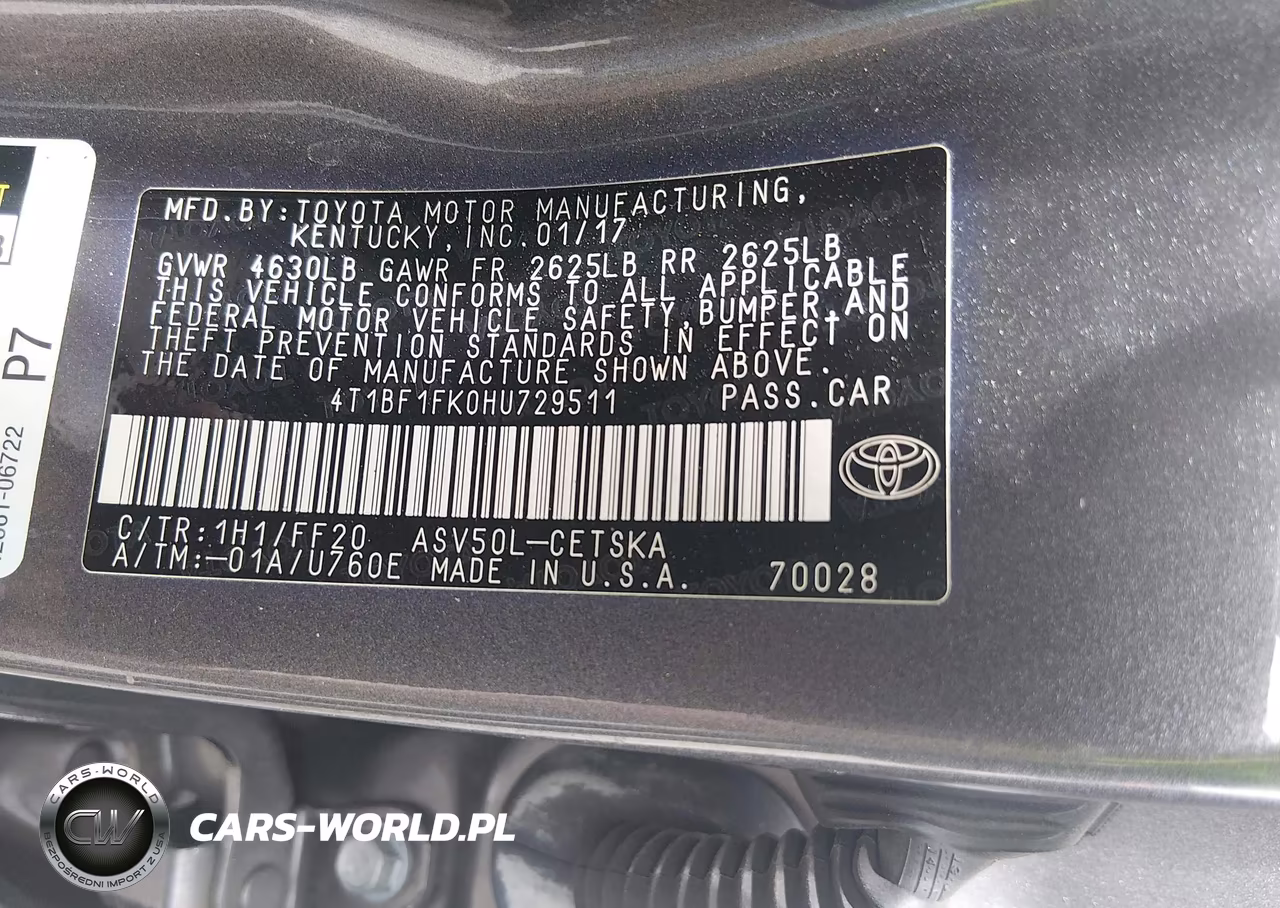 2017 Toyota Camry Se VIN:4T1BF1FK0HU729511 - 9
