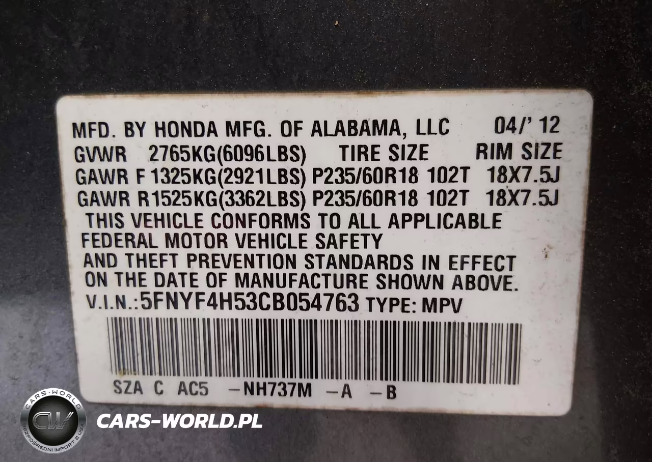 2012 Honda Pilot Ex-L VIN:5FNYF4H53CB054763 - 9