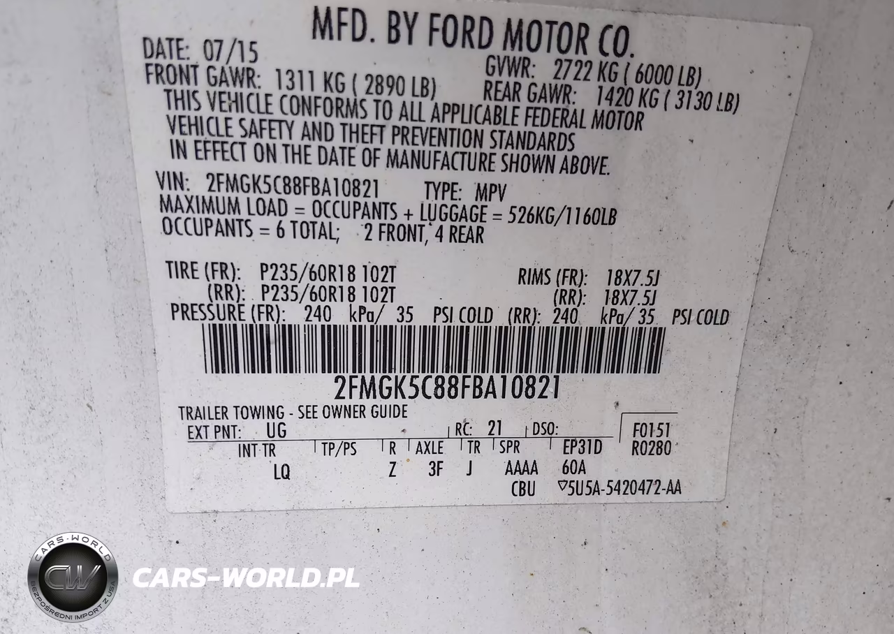 2015 Ford Flex Sel VIN:2FMGK5C88FBA10821 - 9