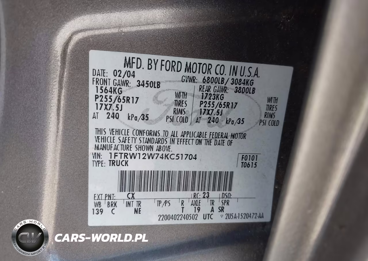 2004 Ford F-150 Xlt VIN:1FTRW12W74KC51704 - 9