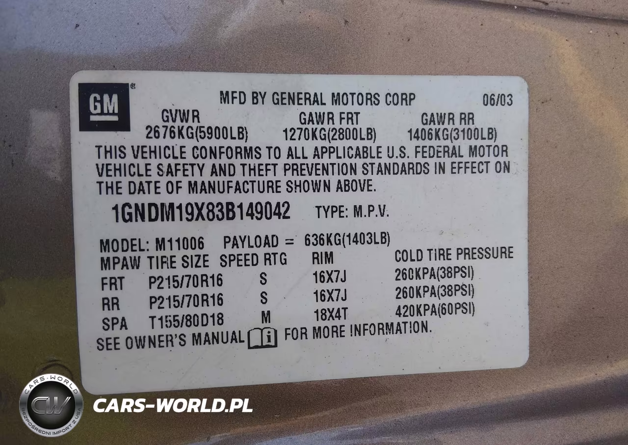 2003 Chevrolet Astro Passenger VIN:1GNDM19X83B149042 - 9