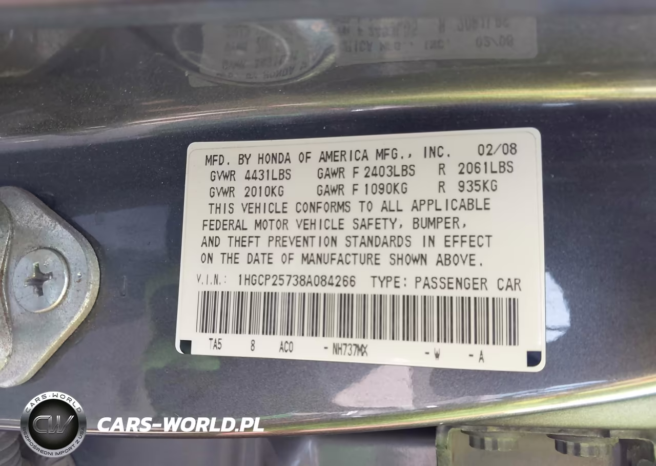 2008 Honda Accord 2.4 Ex VIN:1HGCP25738A084266 - 9