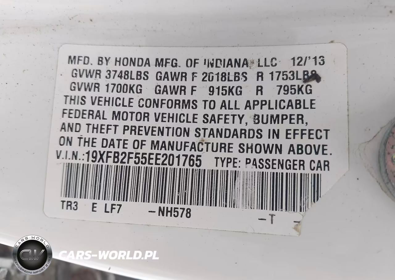 2014 Honda Civic Lx VIN:19XFB2F55EE201765 - 9