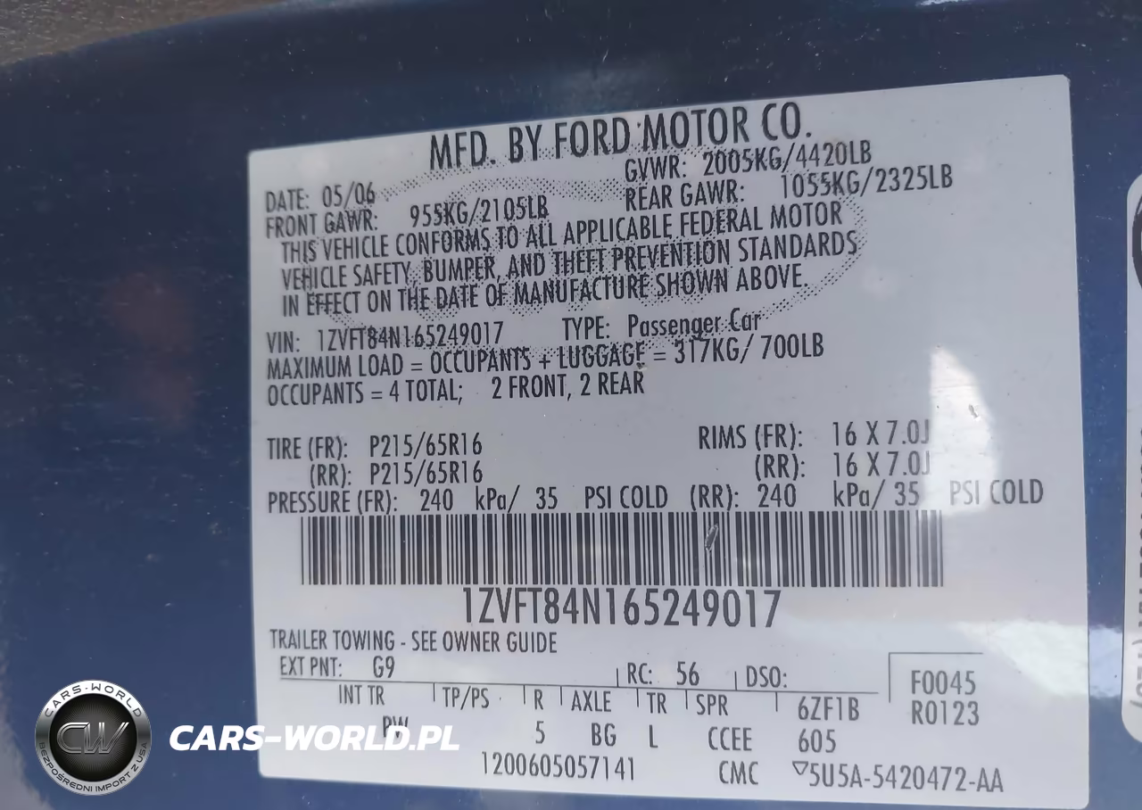2006 Ford Mustang V6 VIN:1ZVFT84N165249017 - 9