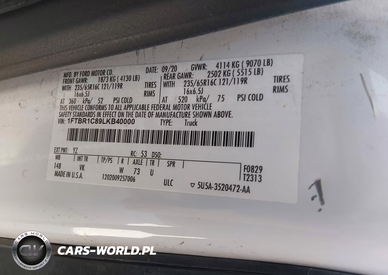 2020 Ford Transit-250 VIN:1FTBR1C89LKB40000 - 9