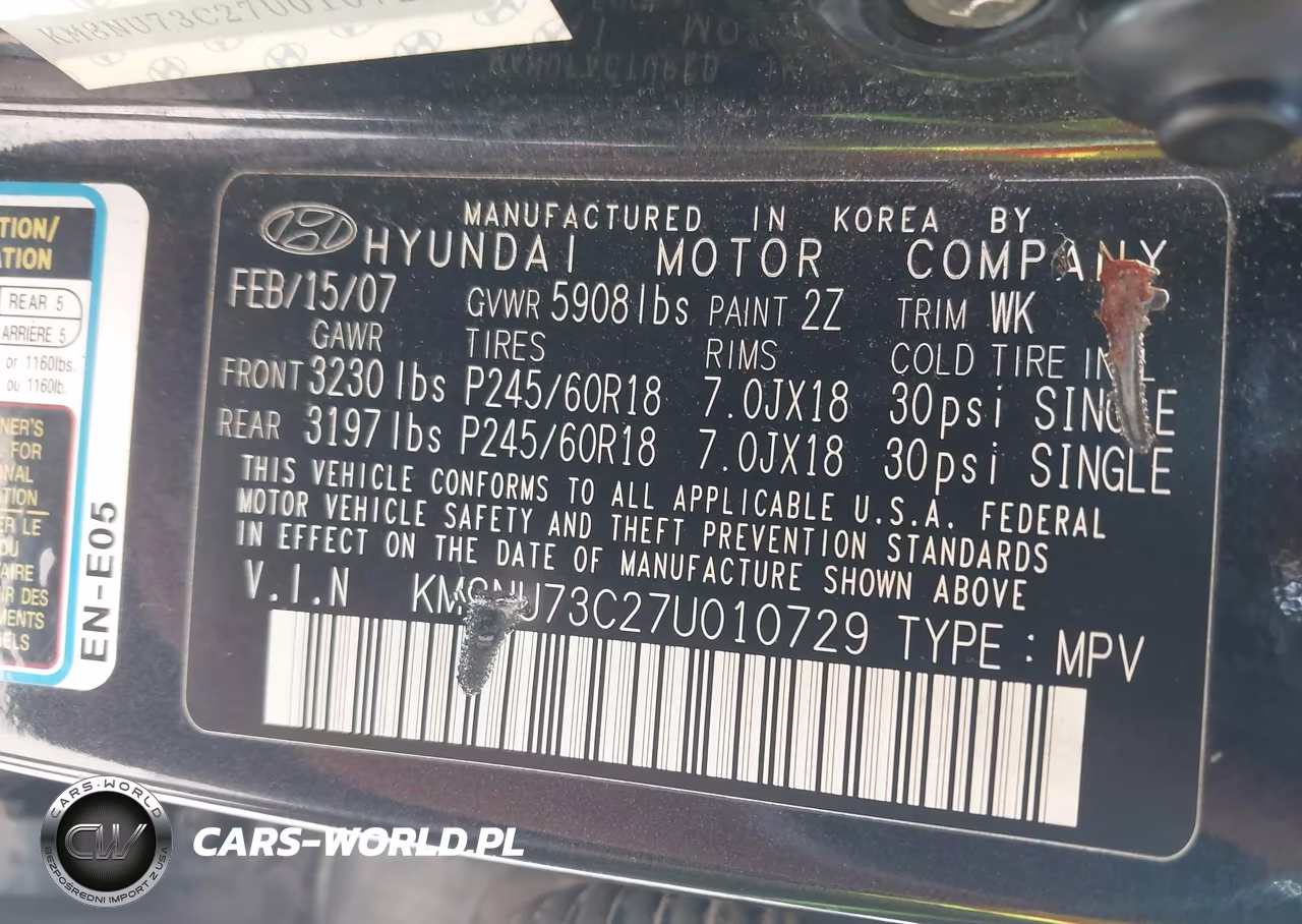 2007 Hyundai Veracruz VIN:KM8NU73C27U010729 - 9