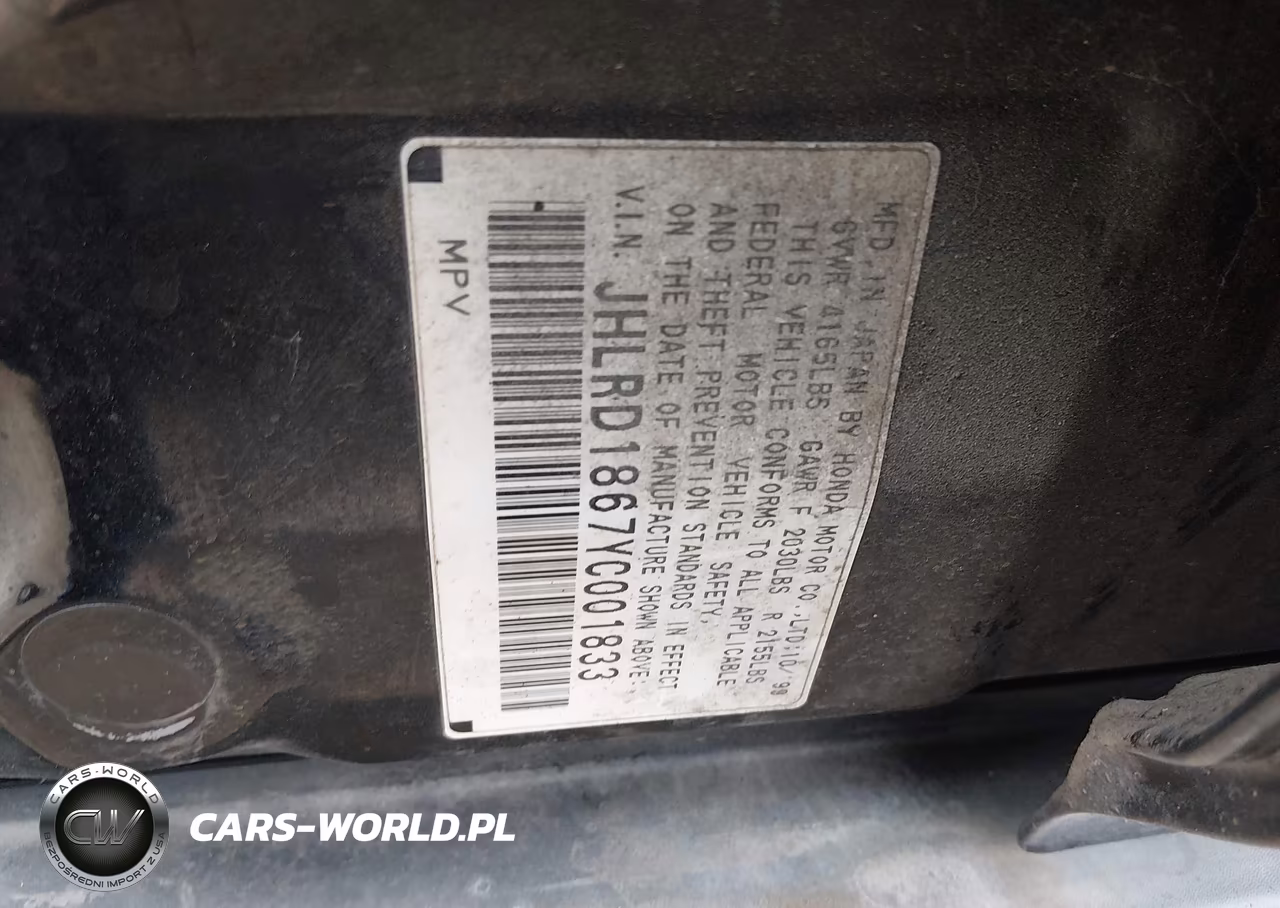 2000 Honda Cr-V Ex VIN:JHLRD1867YC001833 - 9