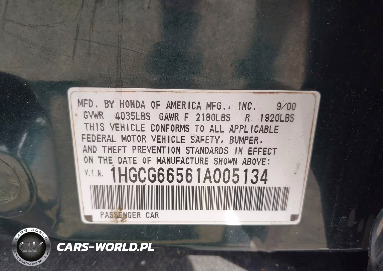2001 Honda Accord 2.3 Lx VIN:1HGCG66561A005134 - 9