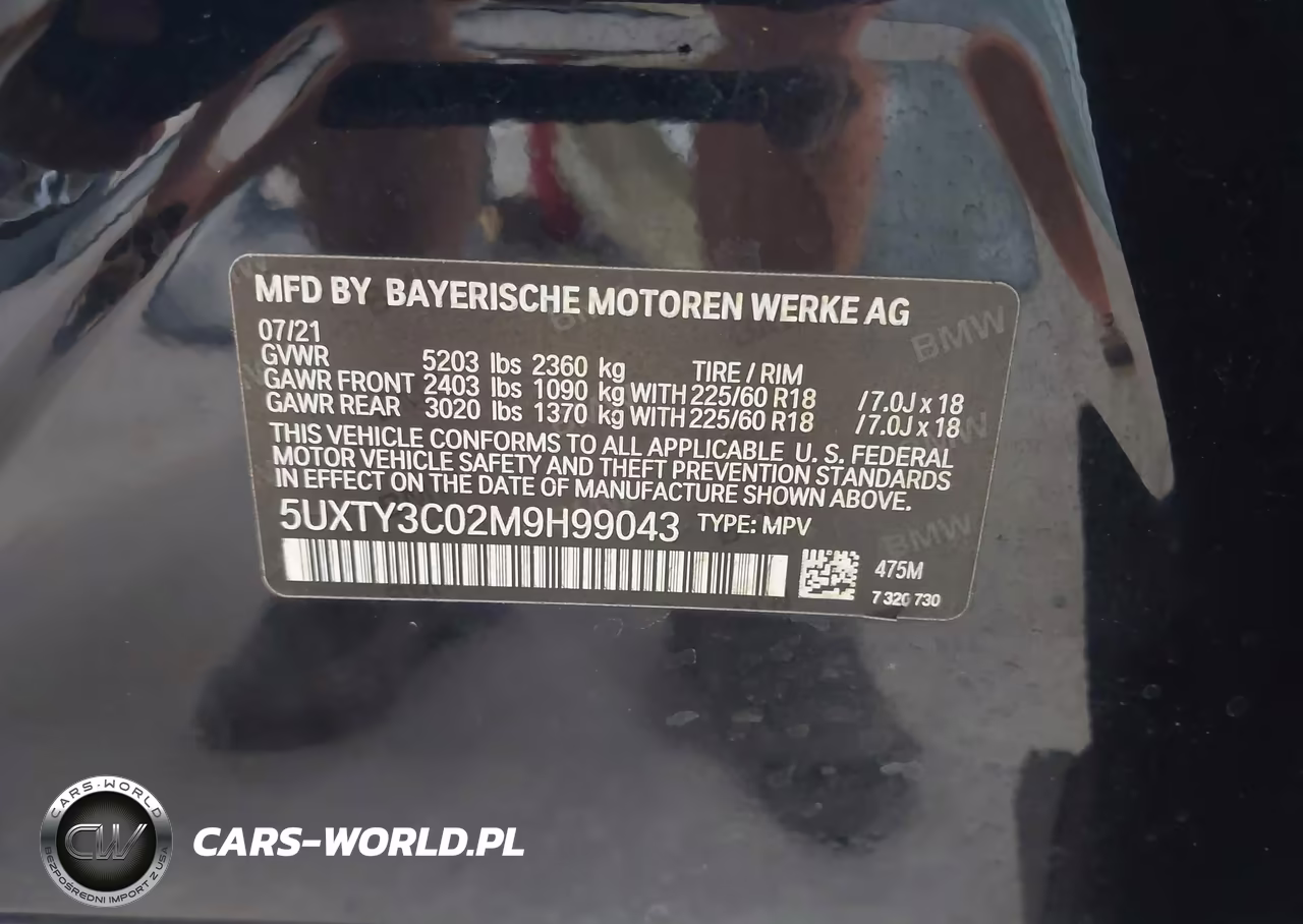 2021 BMW X3 Sdrive30I VIN:5UXTY3C02M9H99043 - 9