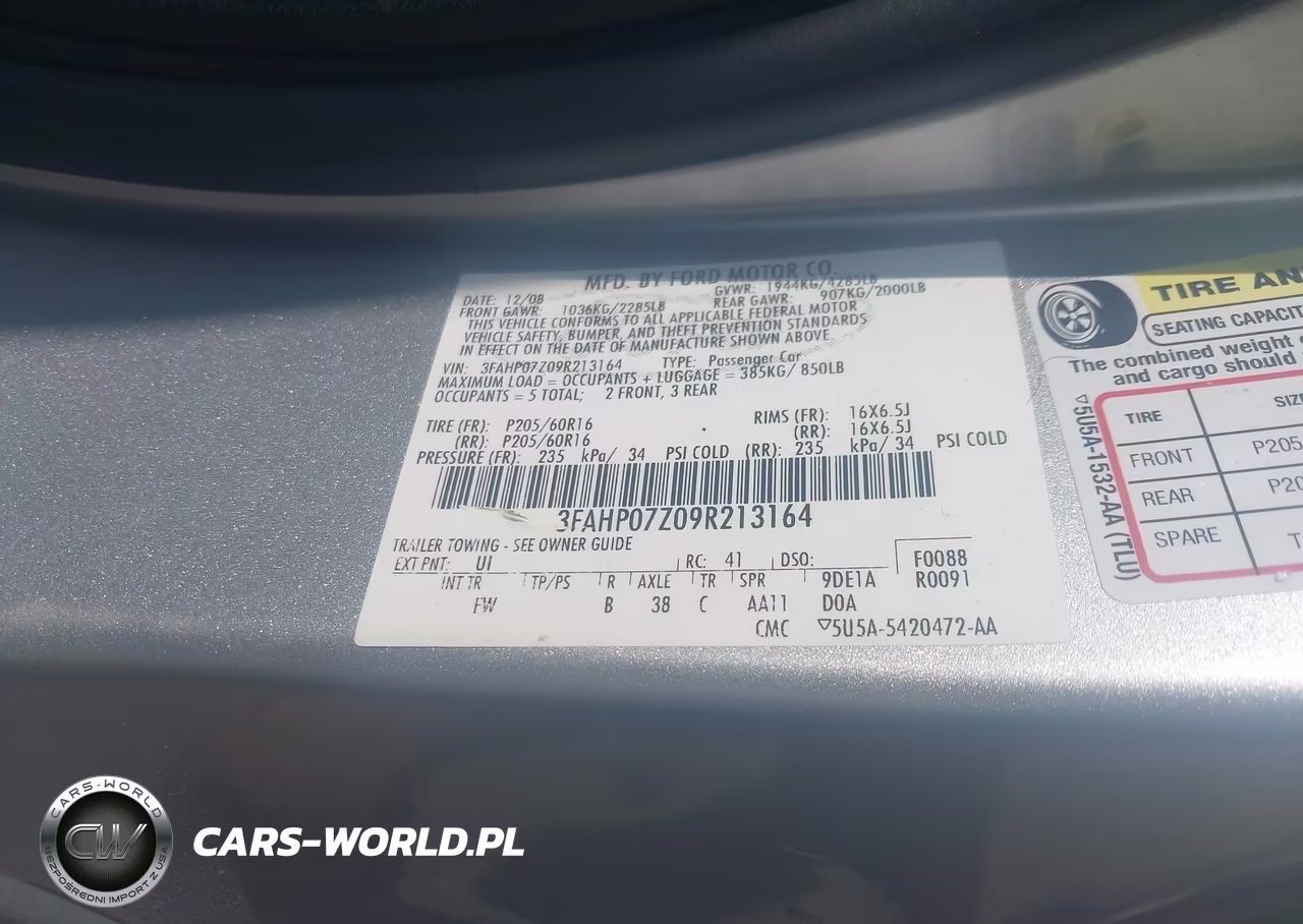 2009 Ford Fusion Se VIN:3FAHP07Z09R213164 - 9