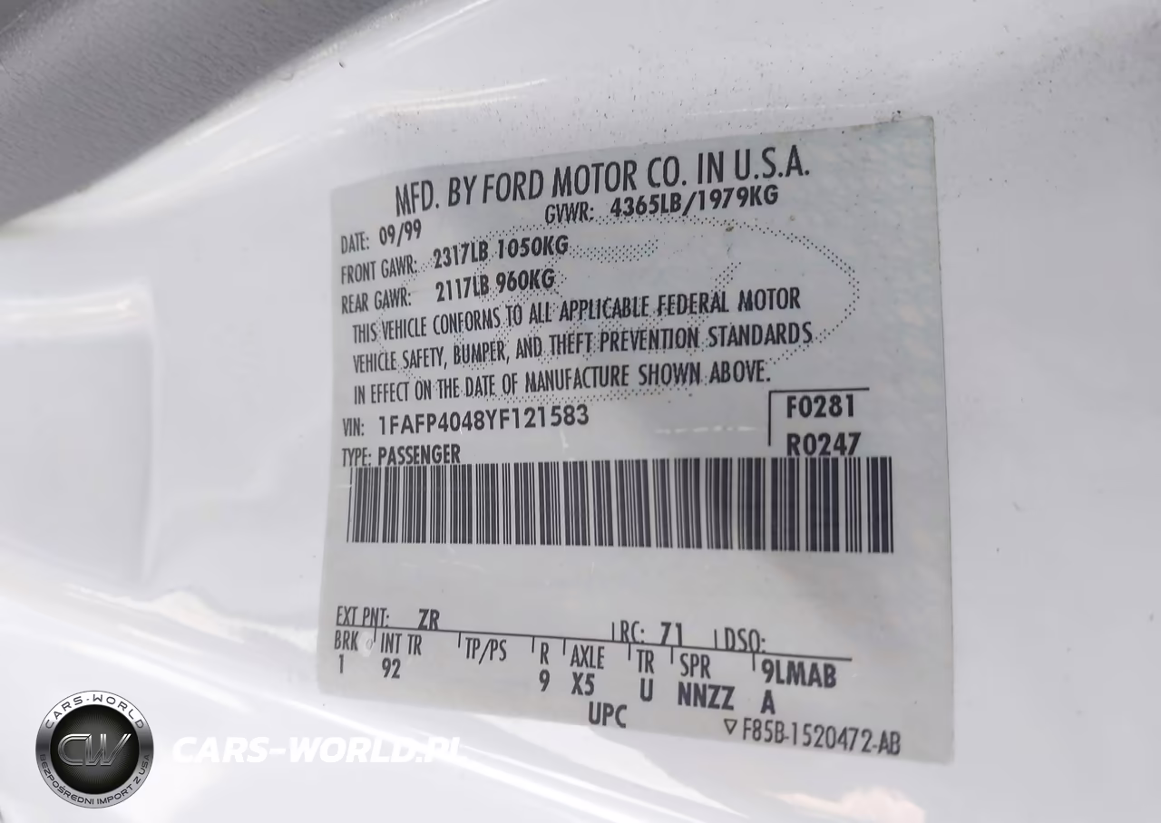 2000 Ford Mustang VIN:1FAFP4048YF121583 - 9