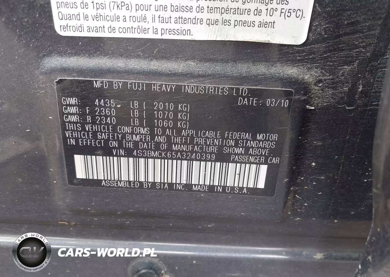 2010 Subaru Legacy 2.5I Limited VIN:4S3BMCK65A3240399 - 9