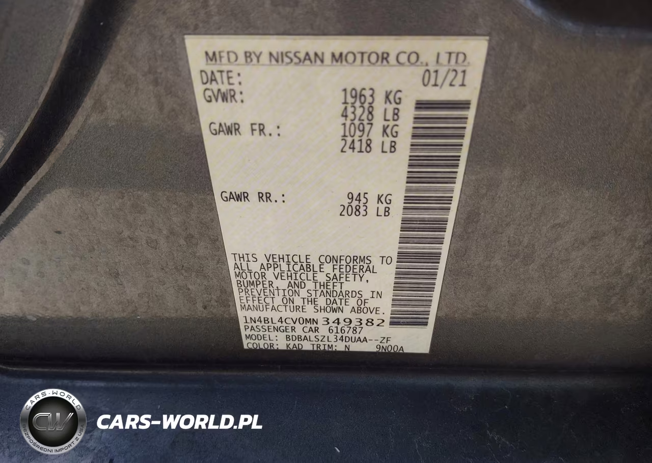 2021 Nissan Altima Sr Fwd VIN:1N4BL4CV0MN349382 - 9