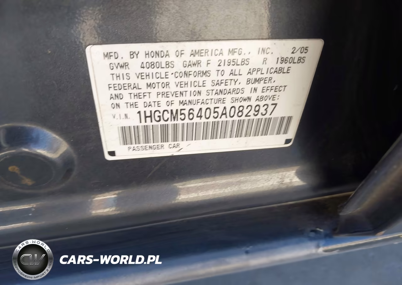 2005 Honda Accord 2.4 Lx VIN:1HGCM56405A082937 - 9