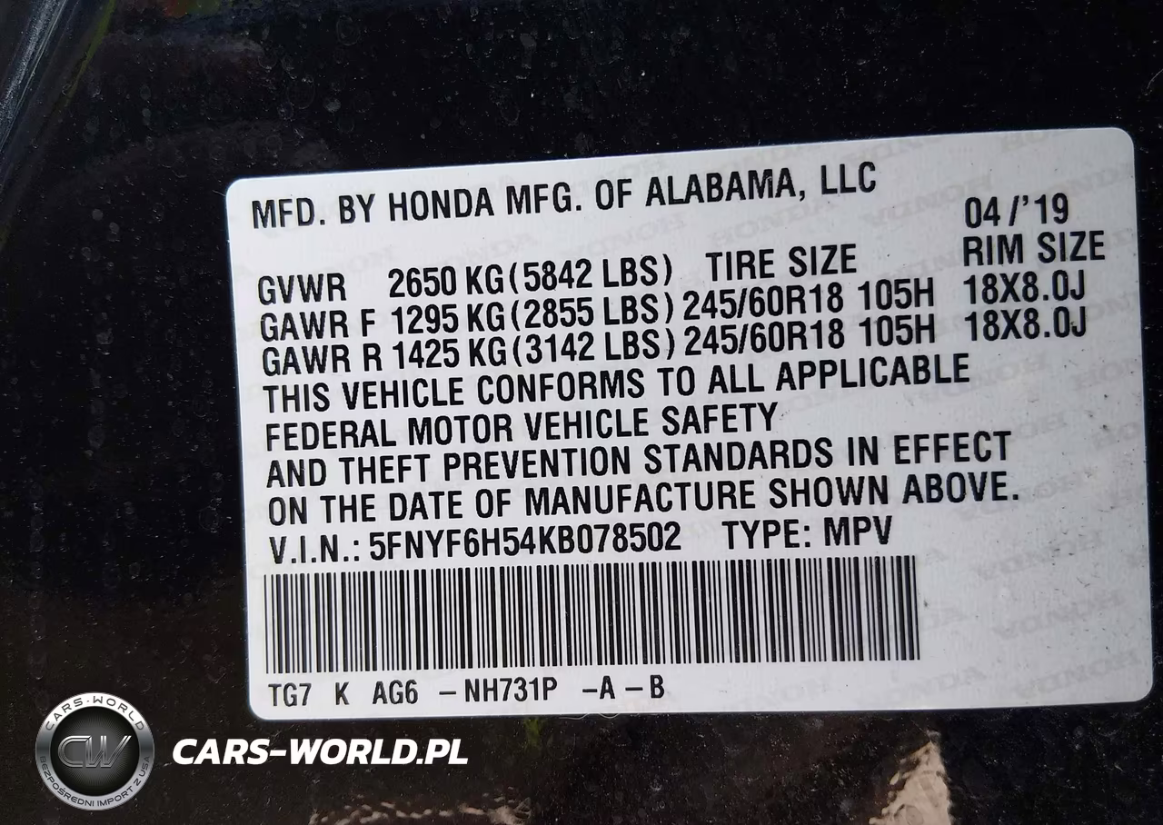 2019 Honda Pilot Ex-L VIN:5FNYF6H54KB078502 - 9