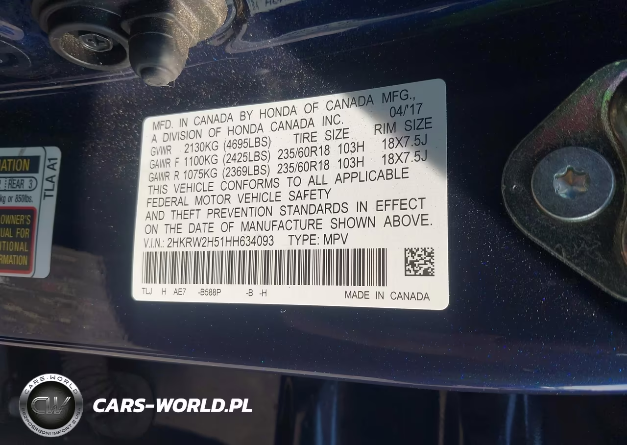2017 Honda Cr-V Ex VIN:2HKRW2H51HH634093 - 9