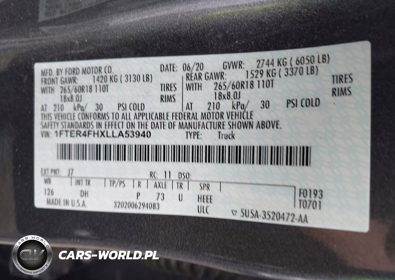 2020 Ford Ranger Lariat VIN:1FTER4FHXLLA53940 - 9