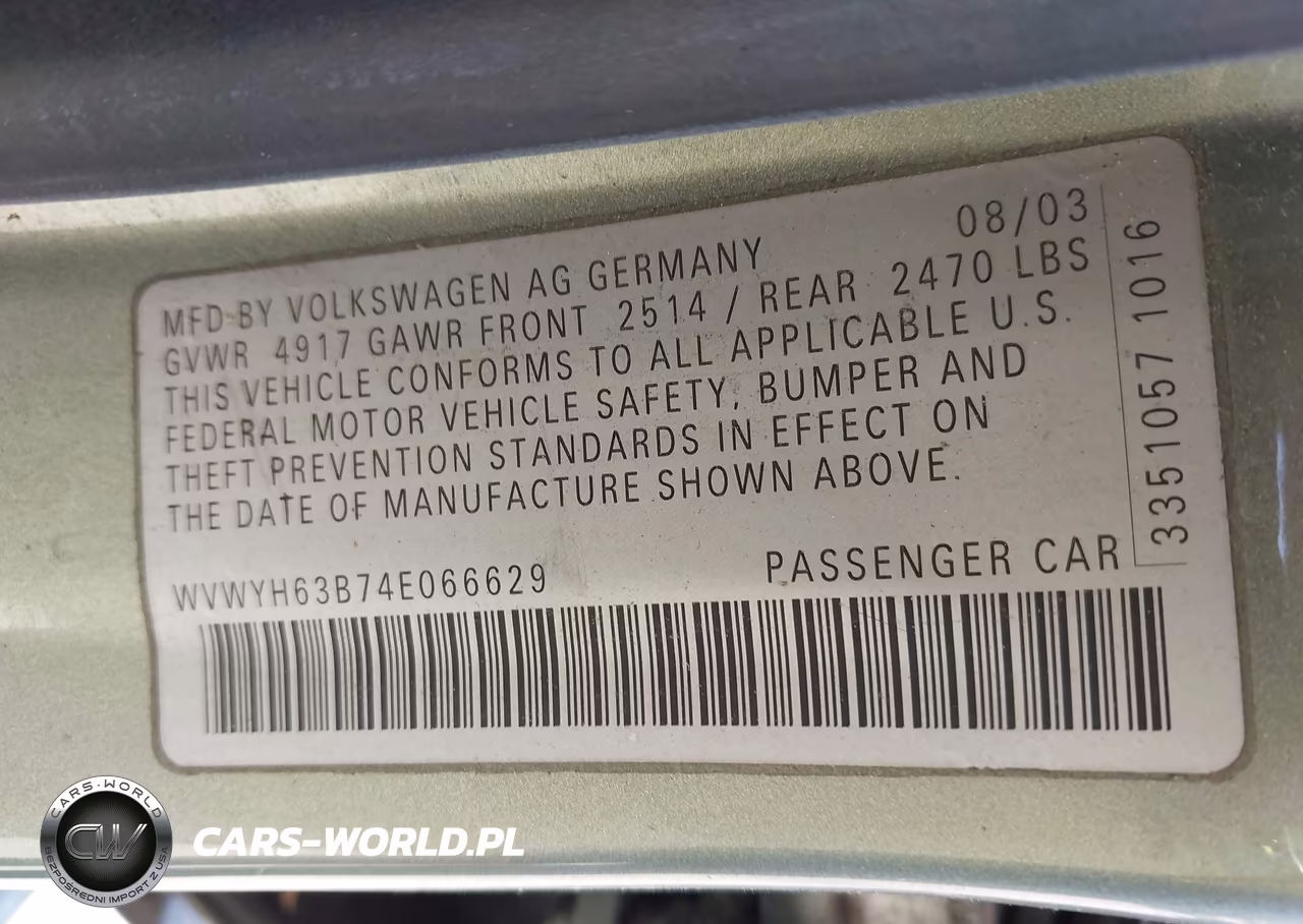 2004 Volkswagen Passat Glx VIN:WVWYH63B74E066629 - 9