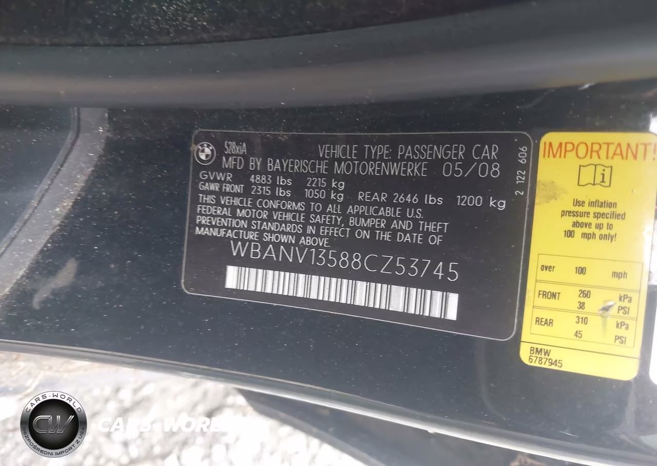 2008 BMW 528Xi VIN:WBANV13588CZ53745 - 9