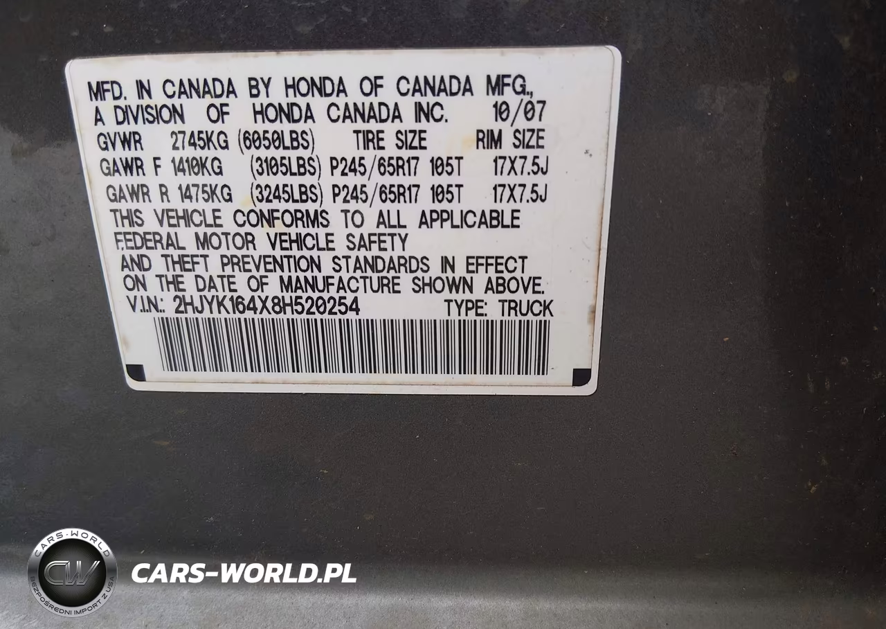 2008 Honda Ridgeline Rts VIN:2HJYK164X8H520254 - 9