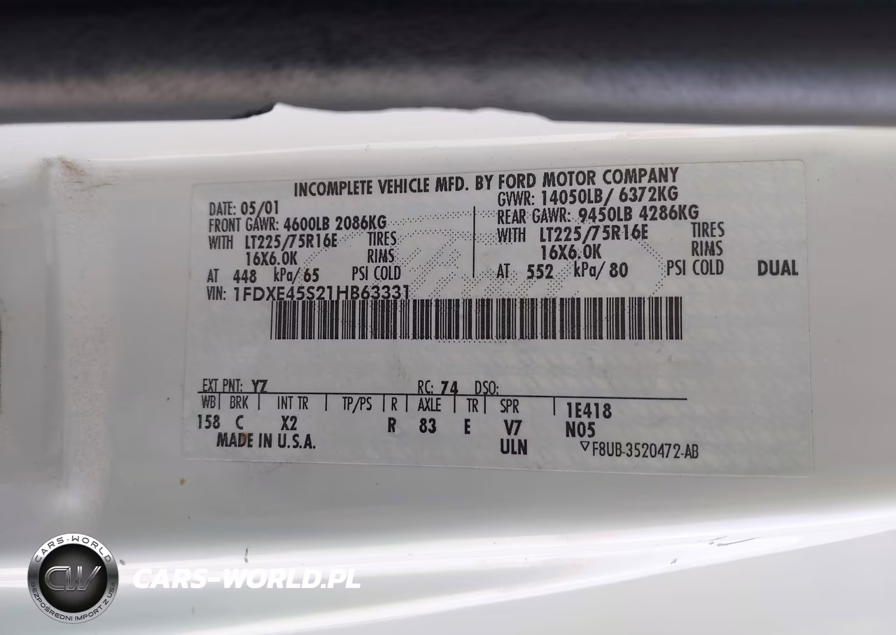 2001 Ford E-450 Cutaway Standard VIN:1FDXE45S21HB63331 - 8