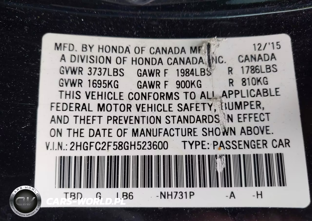 2016 Honda Civic Lx VIN:2HGFC2F58GH523600 - 9