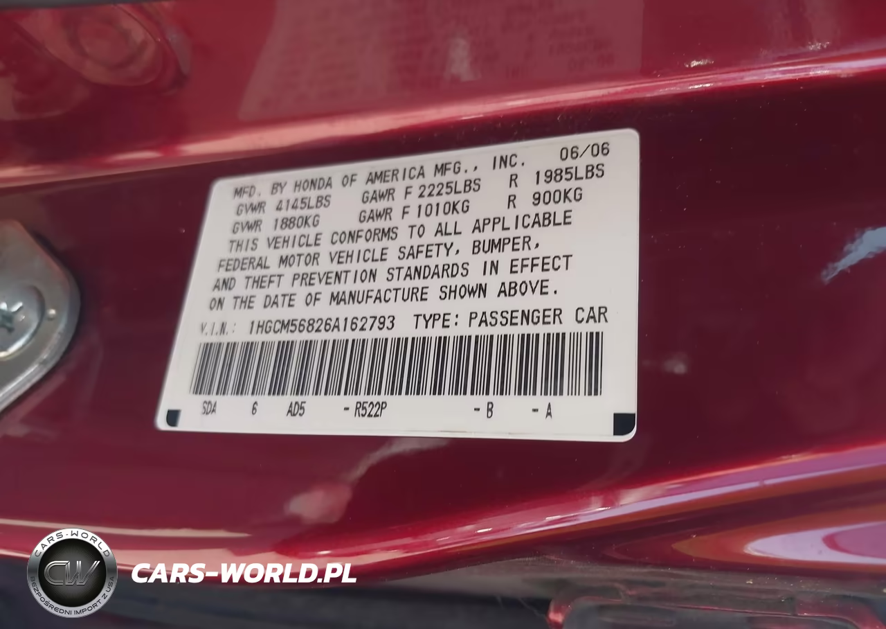 2006 Honda Accord 2.4 Ex VIN:1HGCM56826A162793 - 9