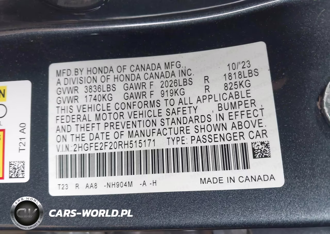 2024 Honda Civic Lx VIN:2HGFE2F20RH515171 - 9