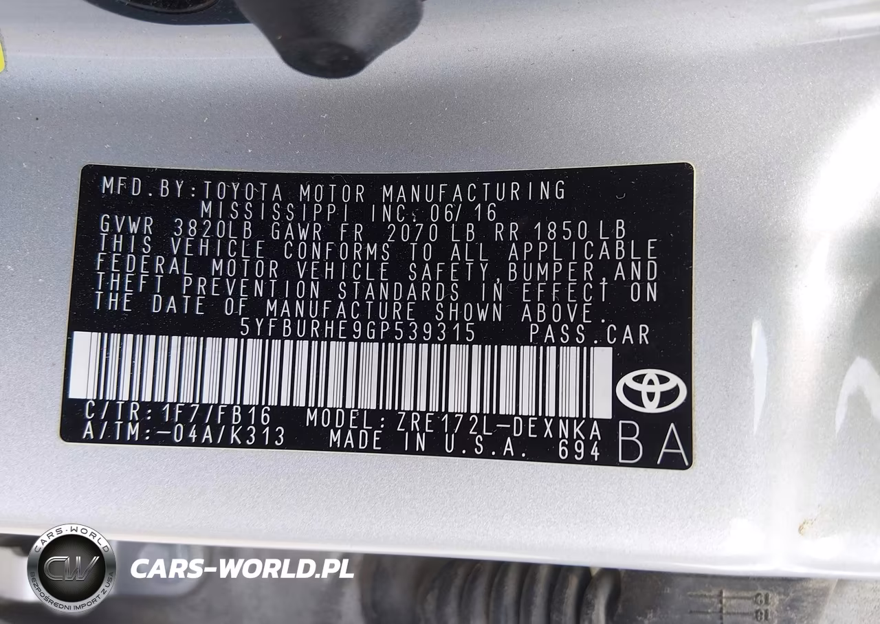 2016 Toyota Corolla Le VIN:5YFBURHE9GP539315 - 9